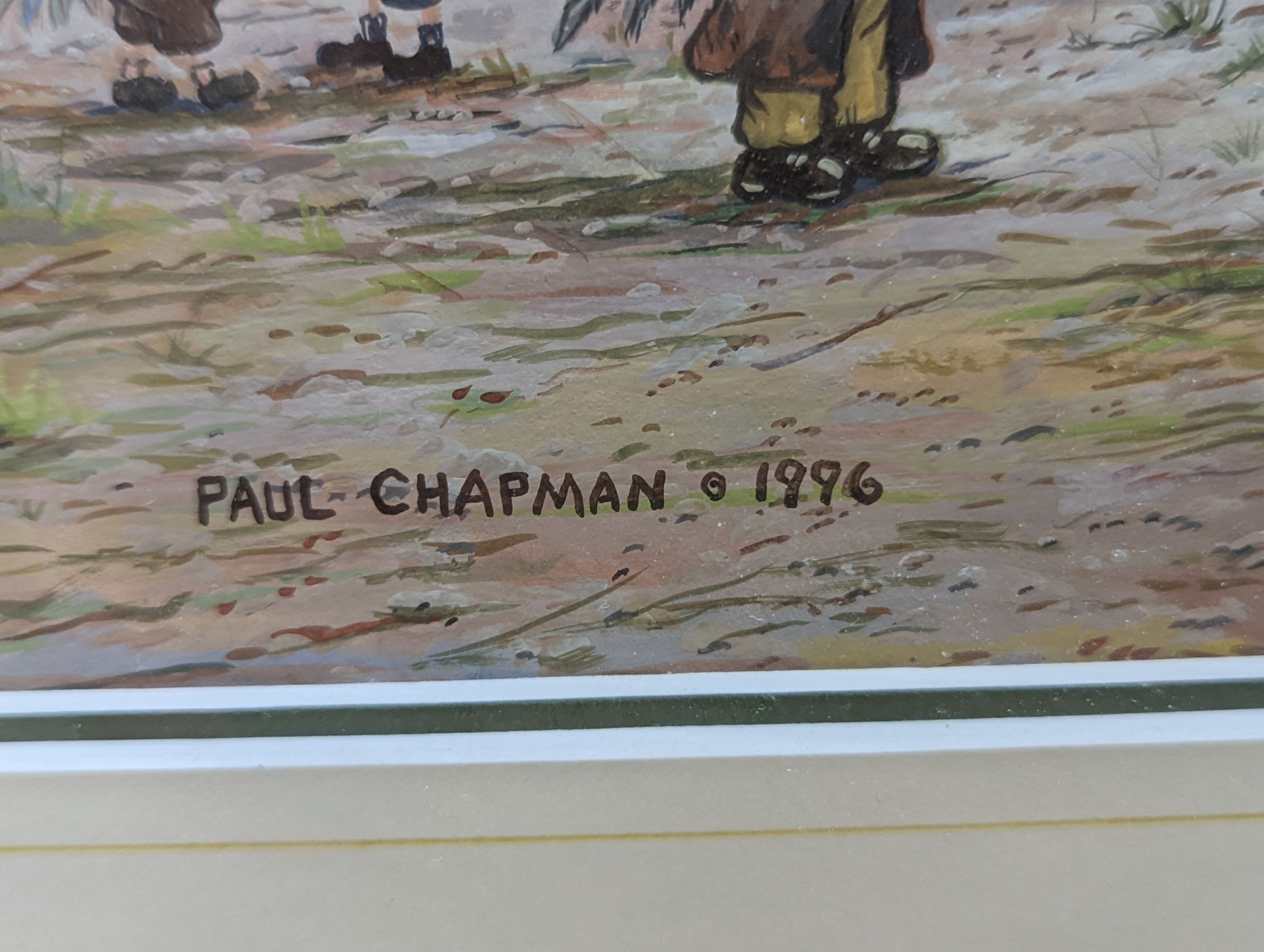 Paul Chapman, gouache, Park scene with chickens, signed and dated 1996. 23x30cm